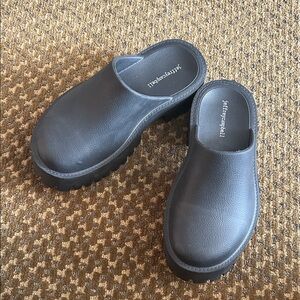 Jeffrey Campbell Black Leather Slip-On Clog Loafers